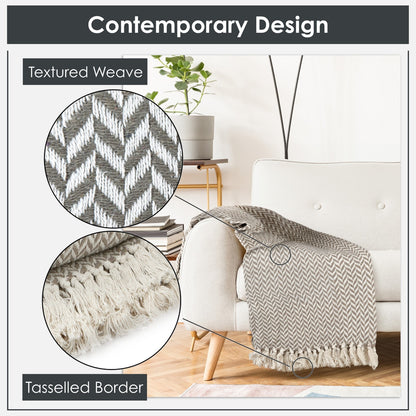 Throw Blanket for Sofas Couch Bed Runner Scandi Woven Soft Cotton Cherokee