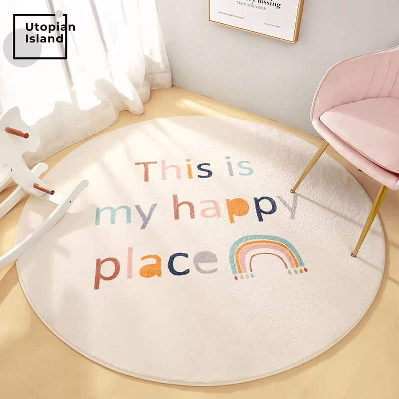 Rainbow Round Carpet Modern Fluffy Rug - Children Baby Bedroom Carpet Home Kids 