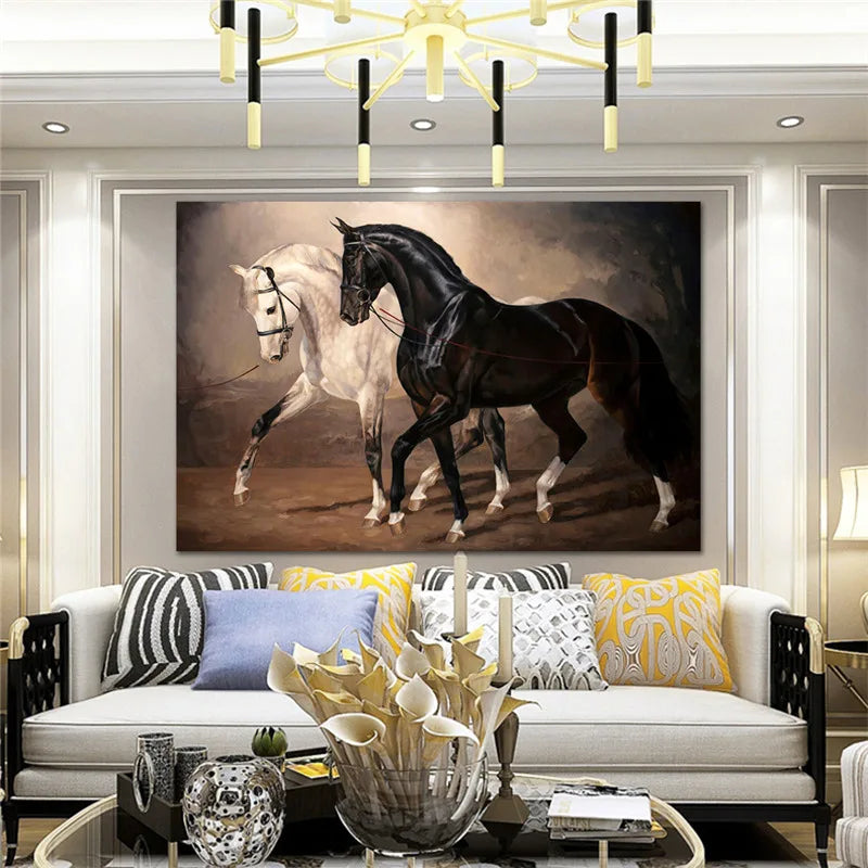Black and White Horse Wall Art Canvas Prints Modern Animal Canvas Art Paintings on the Wall Canvas Pictures Posters Wall Decor