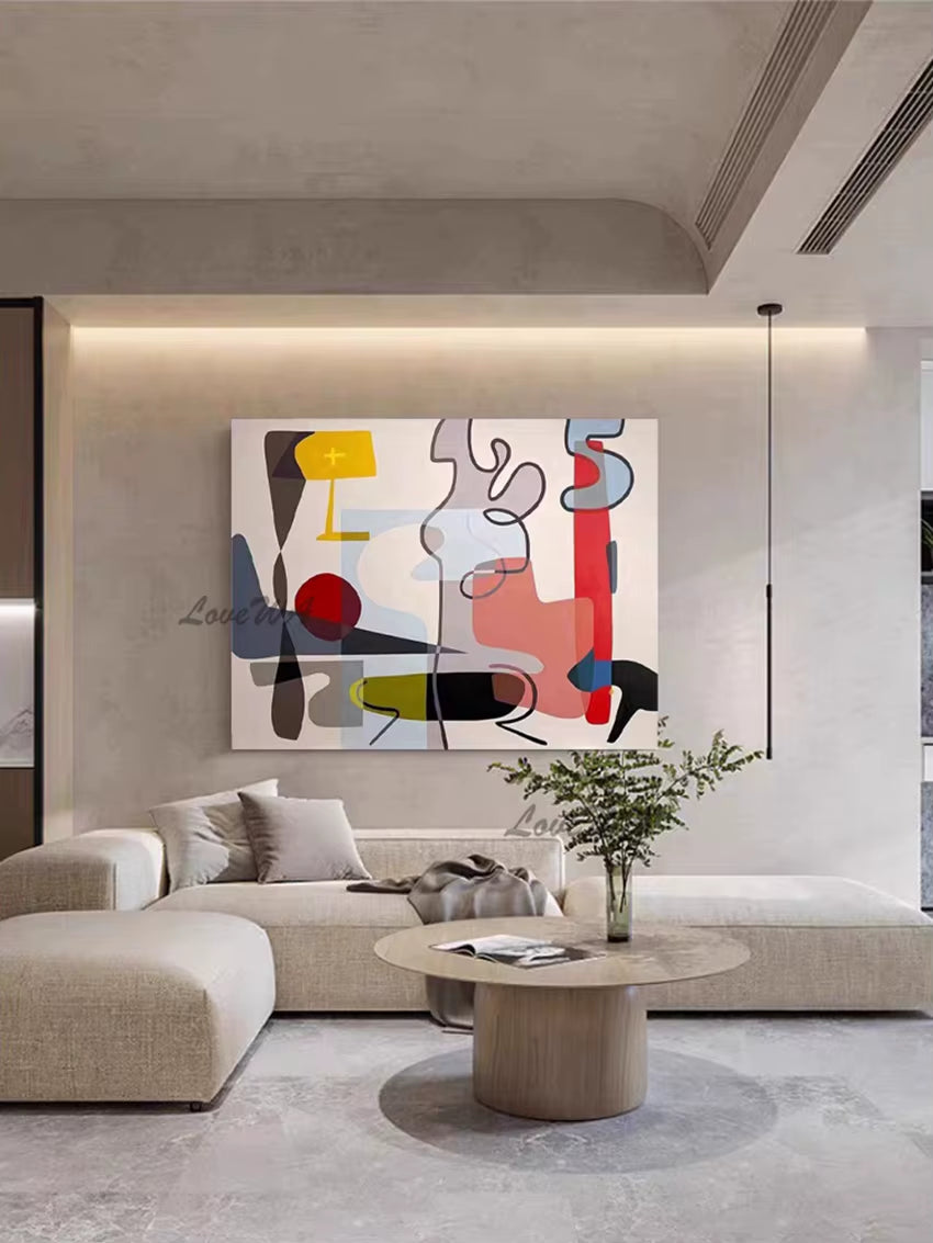 100% Handpainted Geometric Oil Painting Wall Art - Unframe