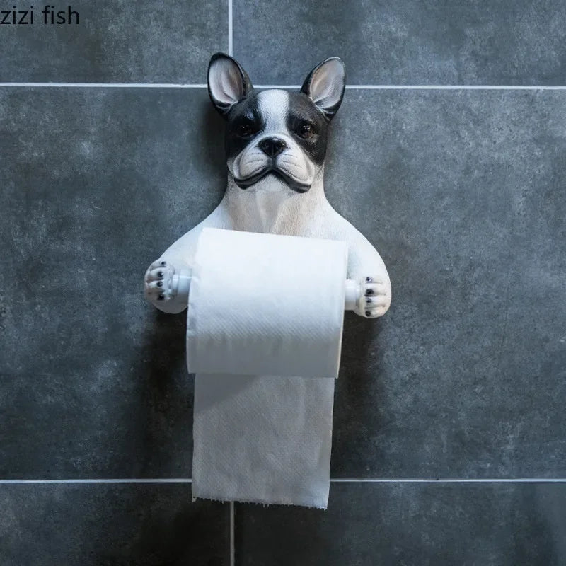 Cute Cat and Dog Tissue Holder Toilet Toilet Free Punch Bathroom Wall-Mounted Creative Toilet Roll Holder