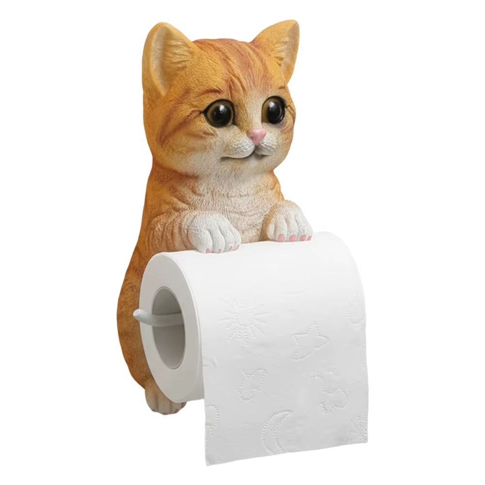 Wall Mount Toilet Paper Roll Holder Decorative Cat Shape Paper Stand Funny Animal Roll Storage Rack Kitchen and Bath