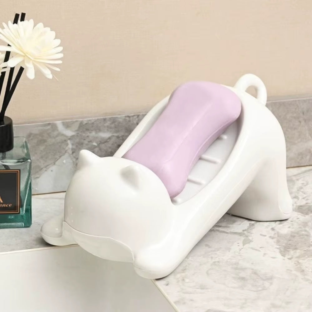 Cat Shape Bathroom Accessories Soap Box Cartoon Soap Dish Plastic Storage Holder Soap Container Storage Dish Household Bath