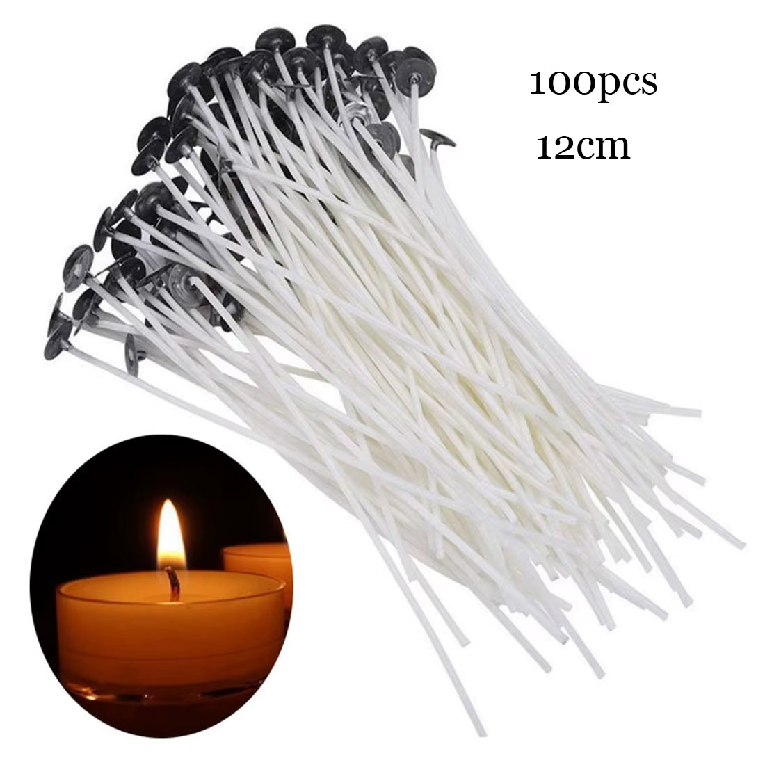 Smokeless Candle Wicks Pre-Waxed Cotton Core Wicks with Metal Sustainer Tabs DIY Handmade Candle Making Tools 