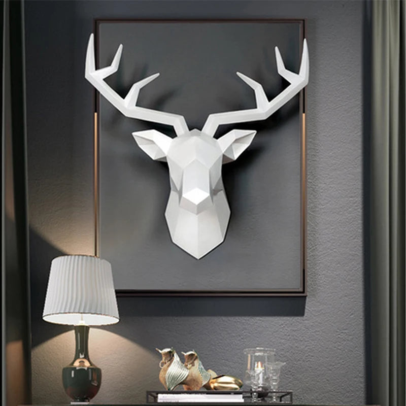Deer Head Sculpture Animal Statue Figurines Wall Hanging Creative Elk Art Antlers Statuette for Office Decoration Wall Art