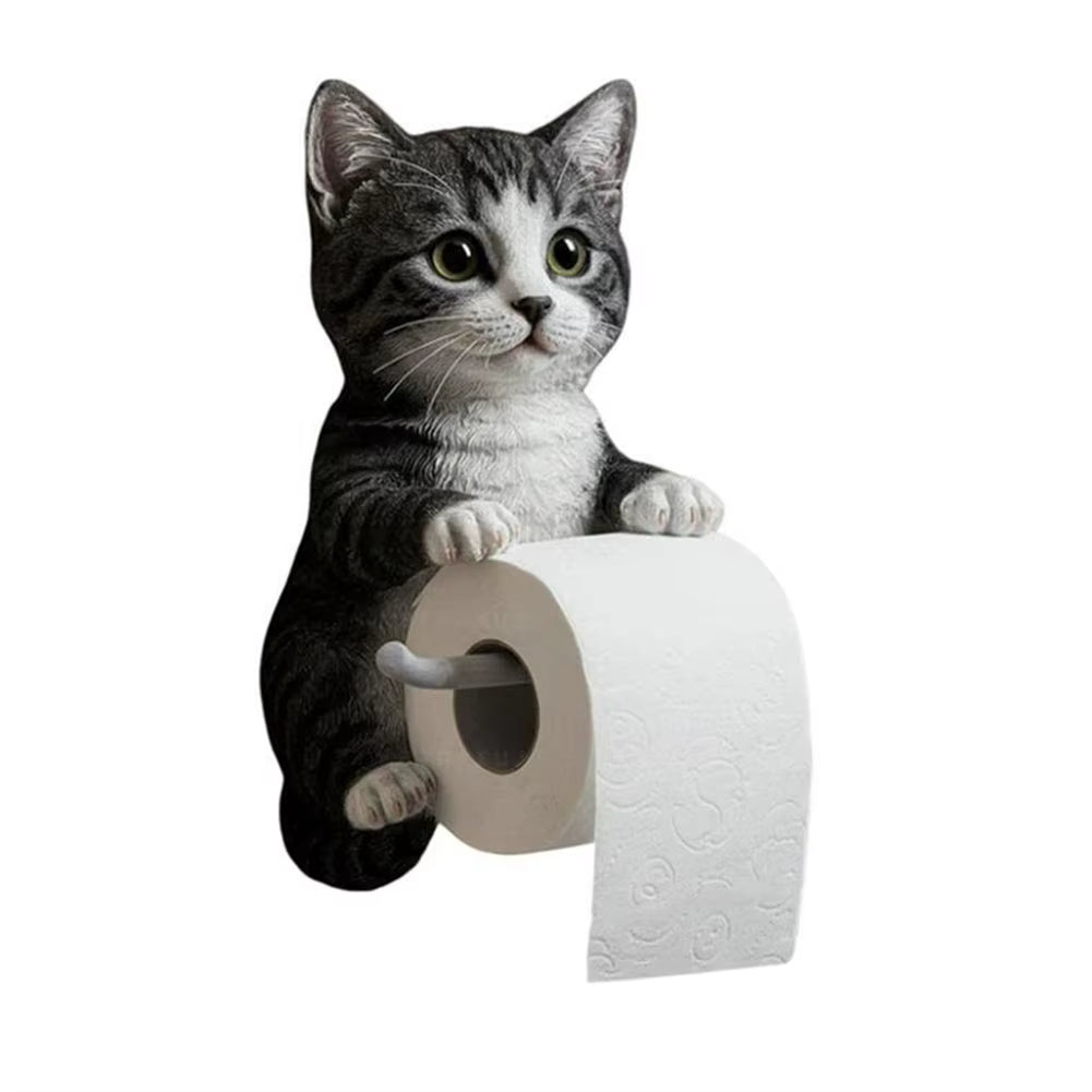Wall Mount Toilet Paper Roll Holder Decorative Cat Shape Paper Stand Funny Animal Roll Storage Rack Kitchen and Bath
