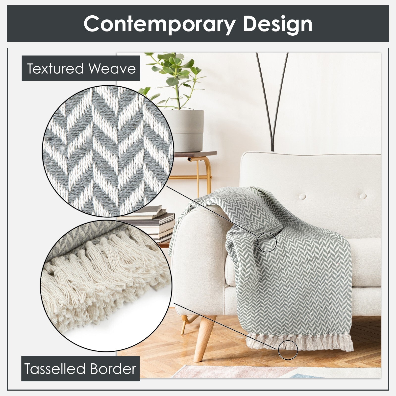 Throw Blanket for Sofas Couch Bed Runner Scandi Woven Soft Cotton Cherokee