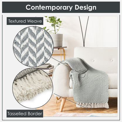 Throw Blanket for Sofas Couch Bed Runner Scandi Woven Soft Cotton Cherokee