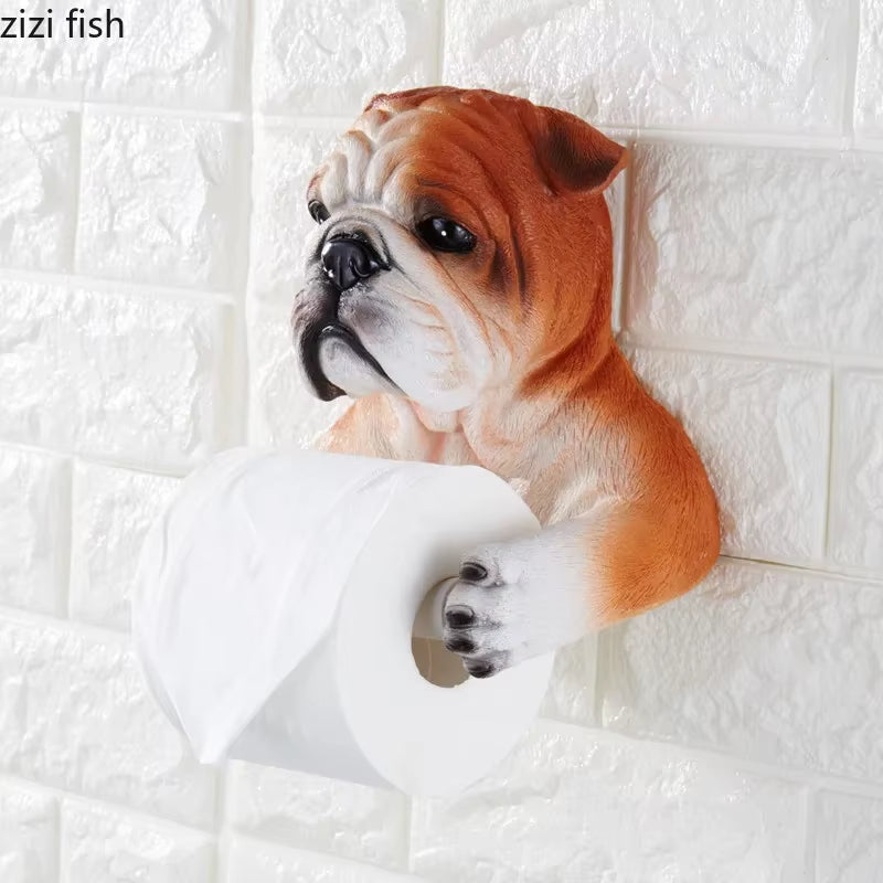 Cute Cat and Dog Tissue Holder Toilet Toilet Free Punch Bathroom Wall-Mounted Creative Toilet Roll Holder