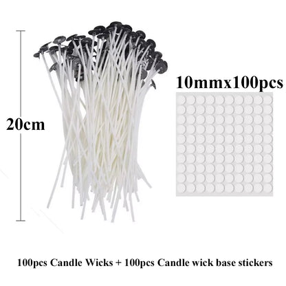 Smokeless Candle Wicks Pre-Waxed Cotton Core Wicks with Metal Sustainer Tabs DIY Handmade Candle Making Tools 