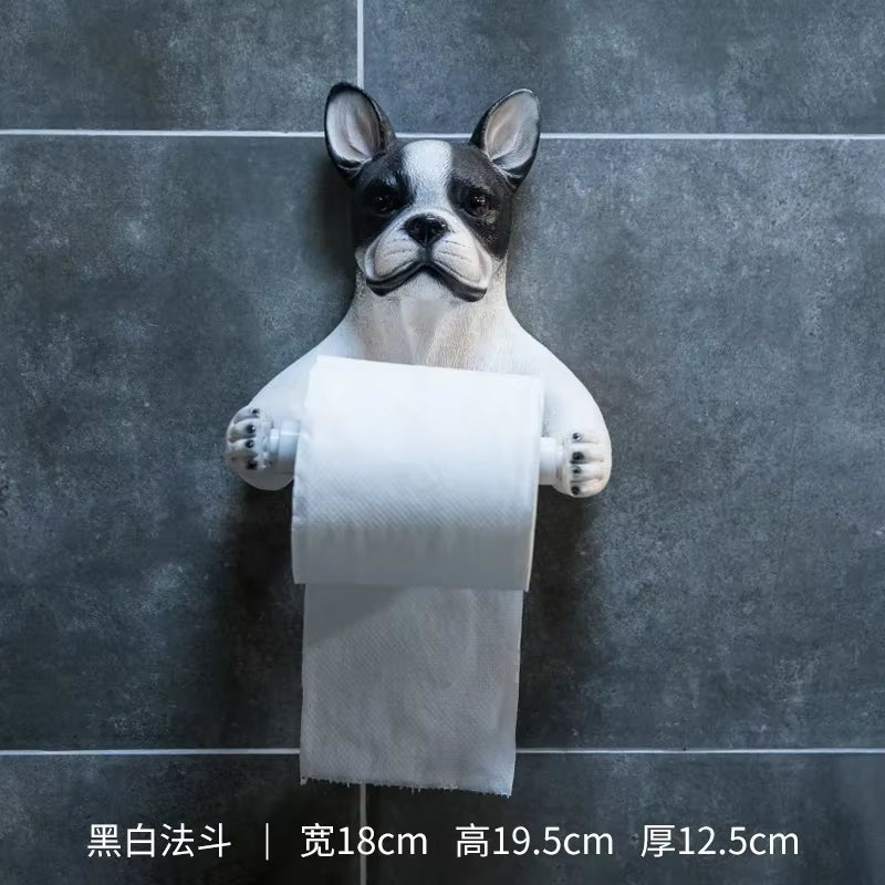 Cute Cat and Dog Tissue Holder Toilet Toilet Free Punch Bathroom Wall-Mounted Creative Toilet Roll Holder