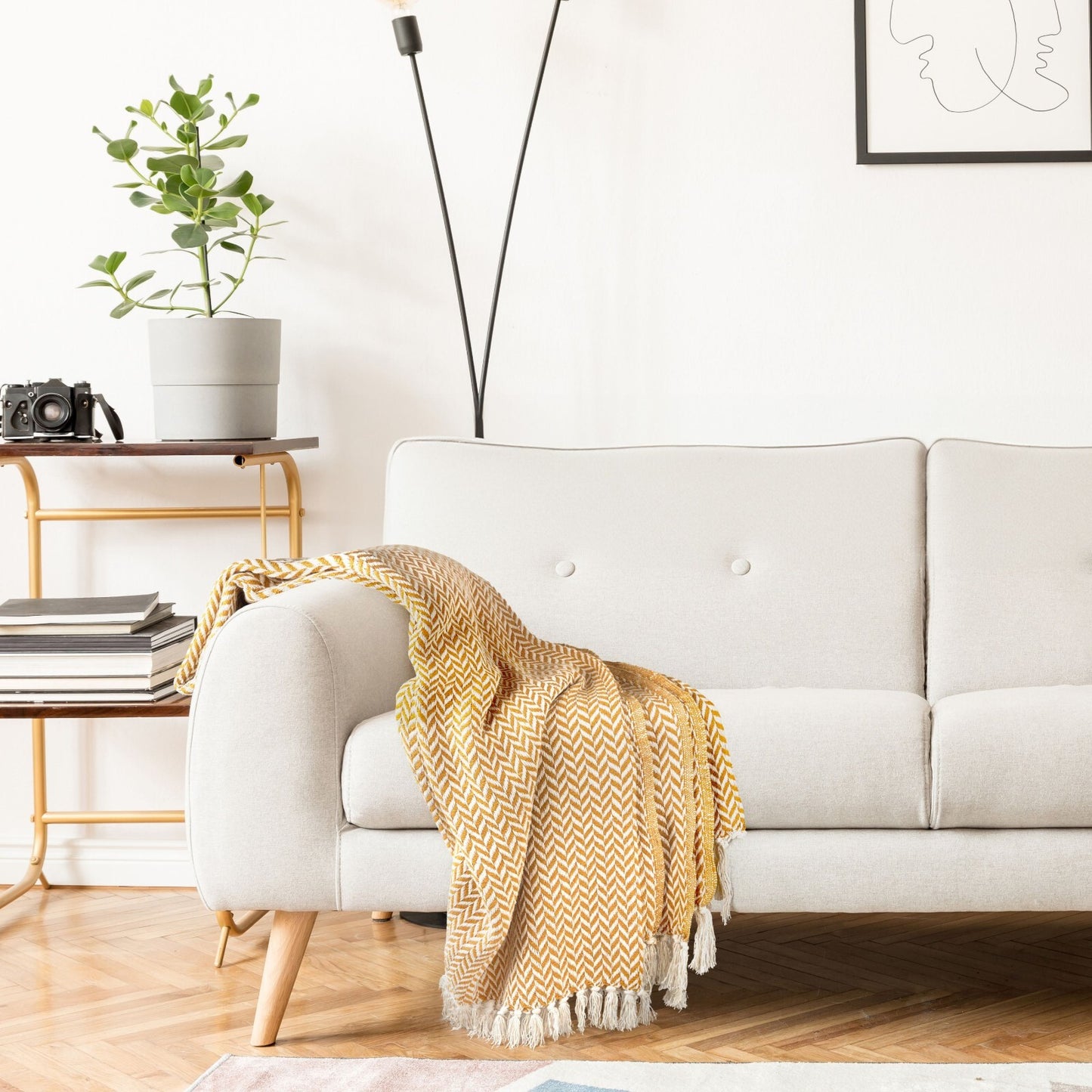 Throw Blanket for Sofas Couch Bed Runner Scandi Woven Soft Cotton Cherokee
