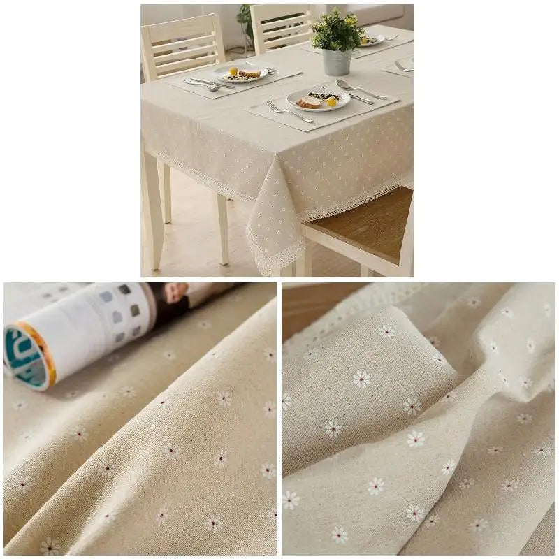 Flower Pattern Tablecloth Linen Cotton Table Cloth with Lace Dining Table Cover Ritual Rectangular Waterproof Tablecloth