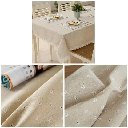 Flower Pattern Tablecloth Linen Cotton Table Cloth with Lace Dining Table Cover Ritual Rectangular Waterproof Tablecloth