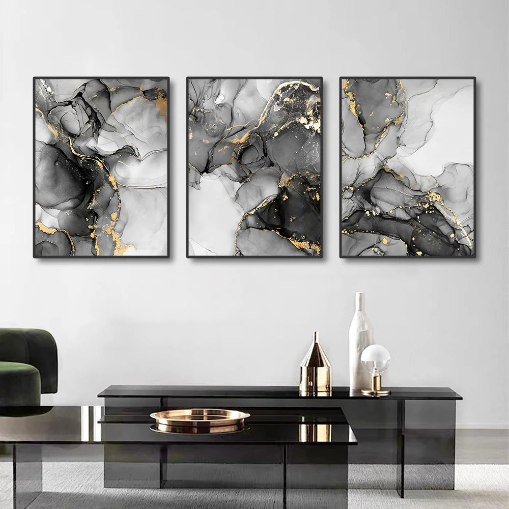 1/3PCS Frameless Abstract Black and White Gold Marble Home Wall Art Canvas Home Decor