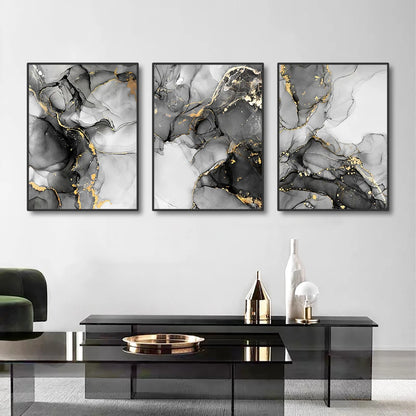 1/3PCS Frameless Abstract Black and White Gold Marble Home Wall Art Canvas Home Decor