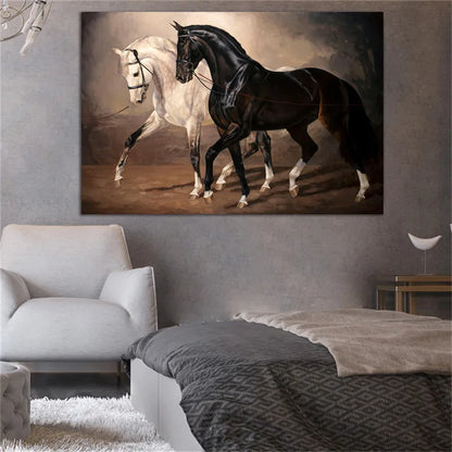 Black and White Horse Wall Art Canvas Prints Modern Animal Canvas Art Paintings on the Wall Canvas Pictures Posters Wall Decor