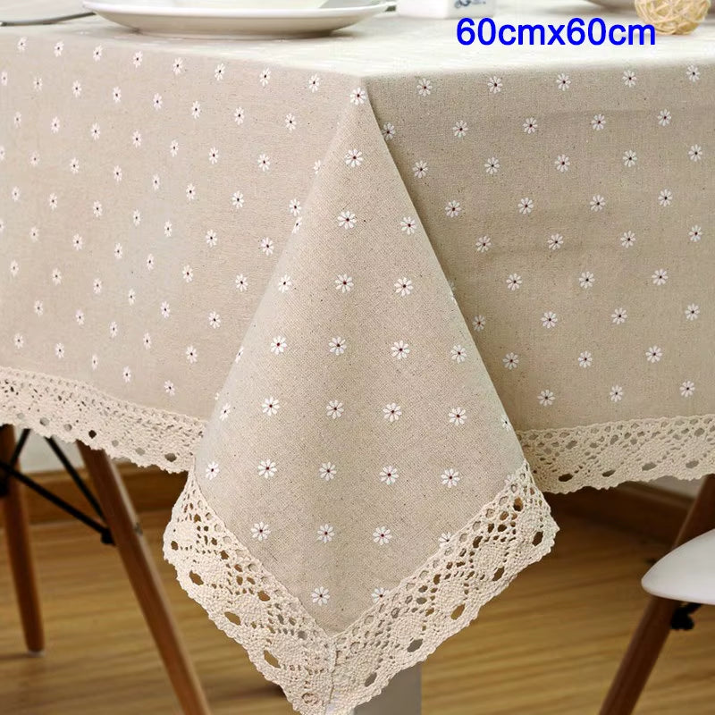 Flower Pattern Tablecloth Linen Cotton Table Cloth with Lace Dining Table Cover Ritual Rectangular Waterproof Tablecloth