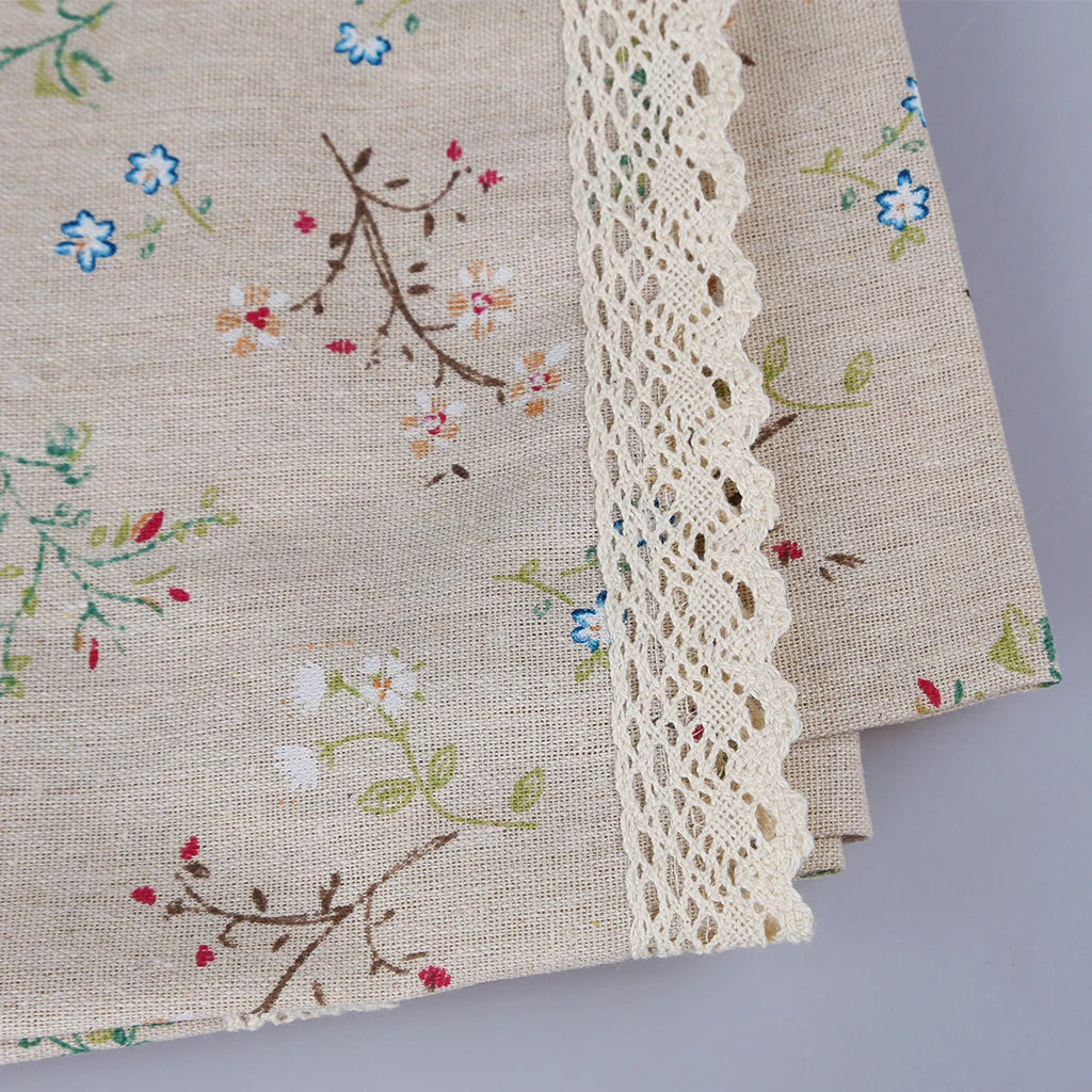 Fashion Dandelion Linen Table Cloth Country Style Flower Print Multifunctional Rectangle Table Cover Tablecloth with Lace Edge