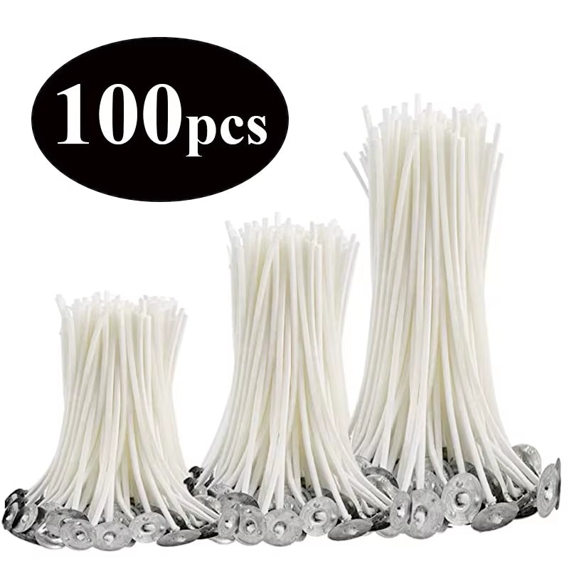 Smokeless Candle Wicks Pre-Waxed Cotton Core Wicks with Metal Sustainer Tabs DIY Handmade Candle Making Tools 