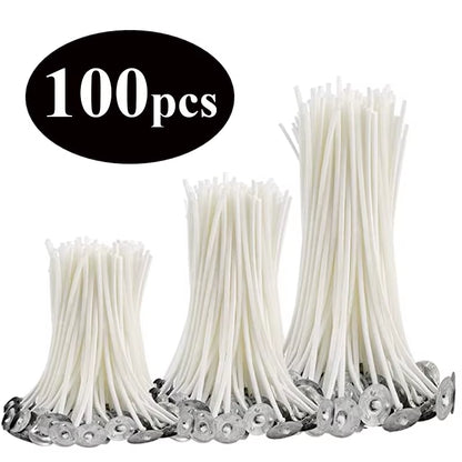 Smokeless Candle Wicks Pre-Waxed Cotton Core Wicks with Metal Sustainer Tabs DIY Handmade Candle Making Tools 