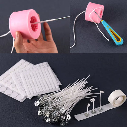 Smokeless Candle Wicks Pre-Waxed Cotton Core Wicks with Metal Sustainer Tabs DIY Handmade Candle Making Tools 