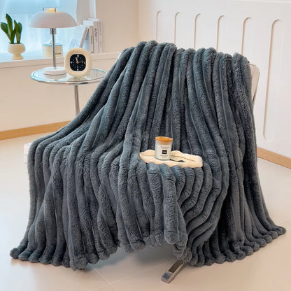 Solid Color Thickened Wide Striped Multifunctional Blanket, Can Be Used as Bed Sheet Cover Blanket, Nap Blanket, Throw Blanket