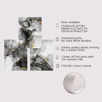1/3PCS Frameless Abstract Black and White Gold Marble Home Wall Art Canvas Home Decor
