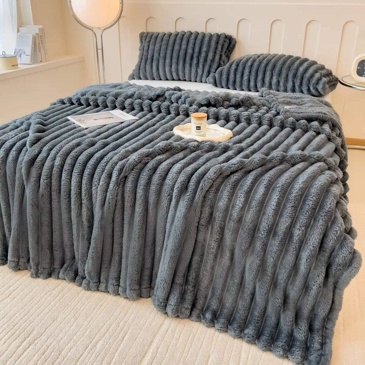 Solid Color Thickened Wide Striped Multifunctional Blanket, Can Be Used as Bed Sheet Cover Blanket, Nap Blanket, Throw Blanket