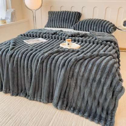 Solid Color Thickened Wide Striped Multifunctional Blanket, Can Be Used as Bed Sheet Cover Blanket, Nap Blanket, Throw Blanket