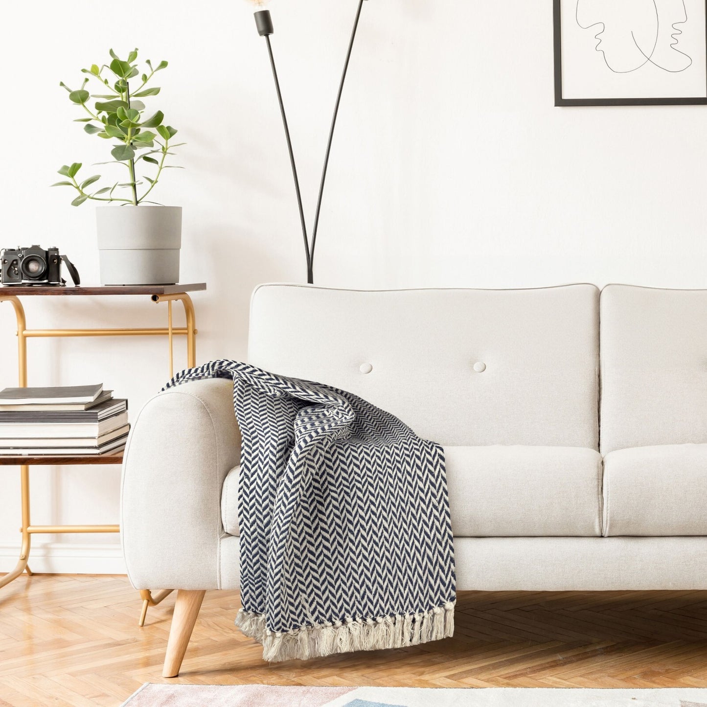Throw Blanket for Sofas Couch Bed Runner Scandi Woven Soft Cotton Cherokee