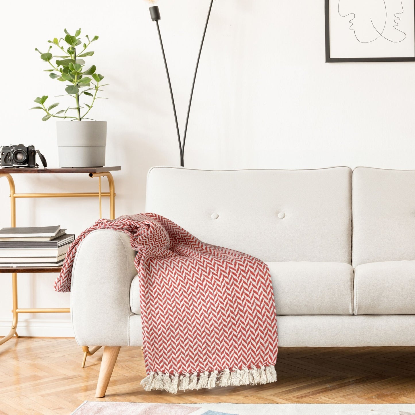 Throw Blanket for Sofas Couch Bed Runner Scandi Woven Soft Cotton Cherokee