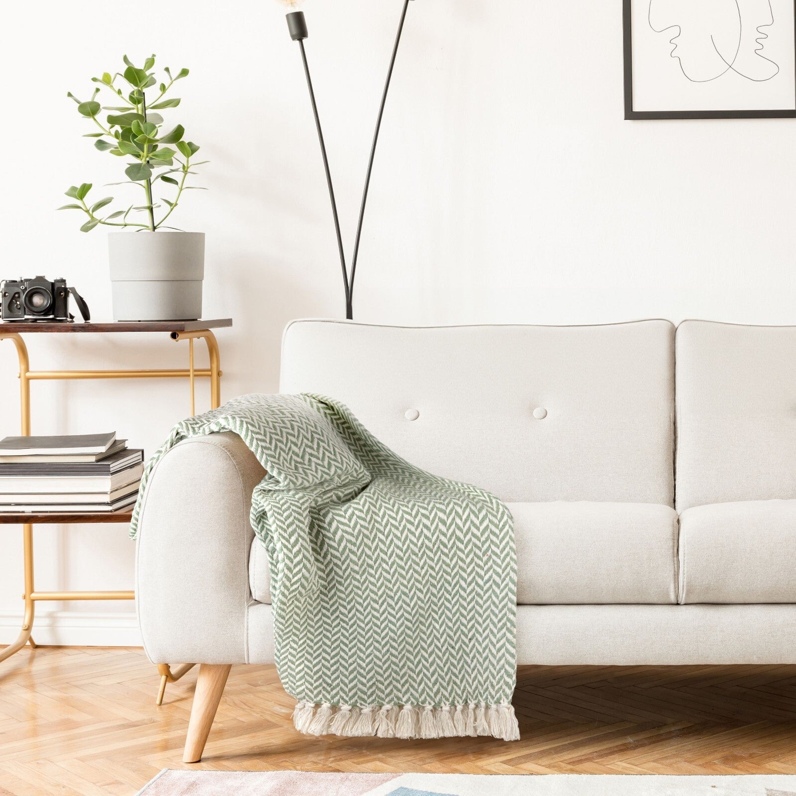 Throw Blanket for Sofas Couch Bed Runner Scandi Woven Soft Cotton Cherokee