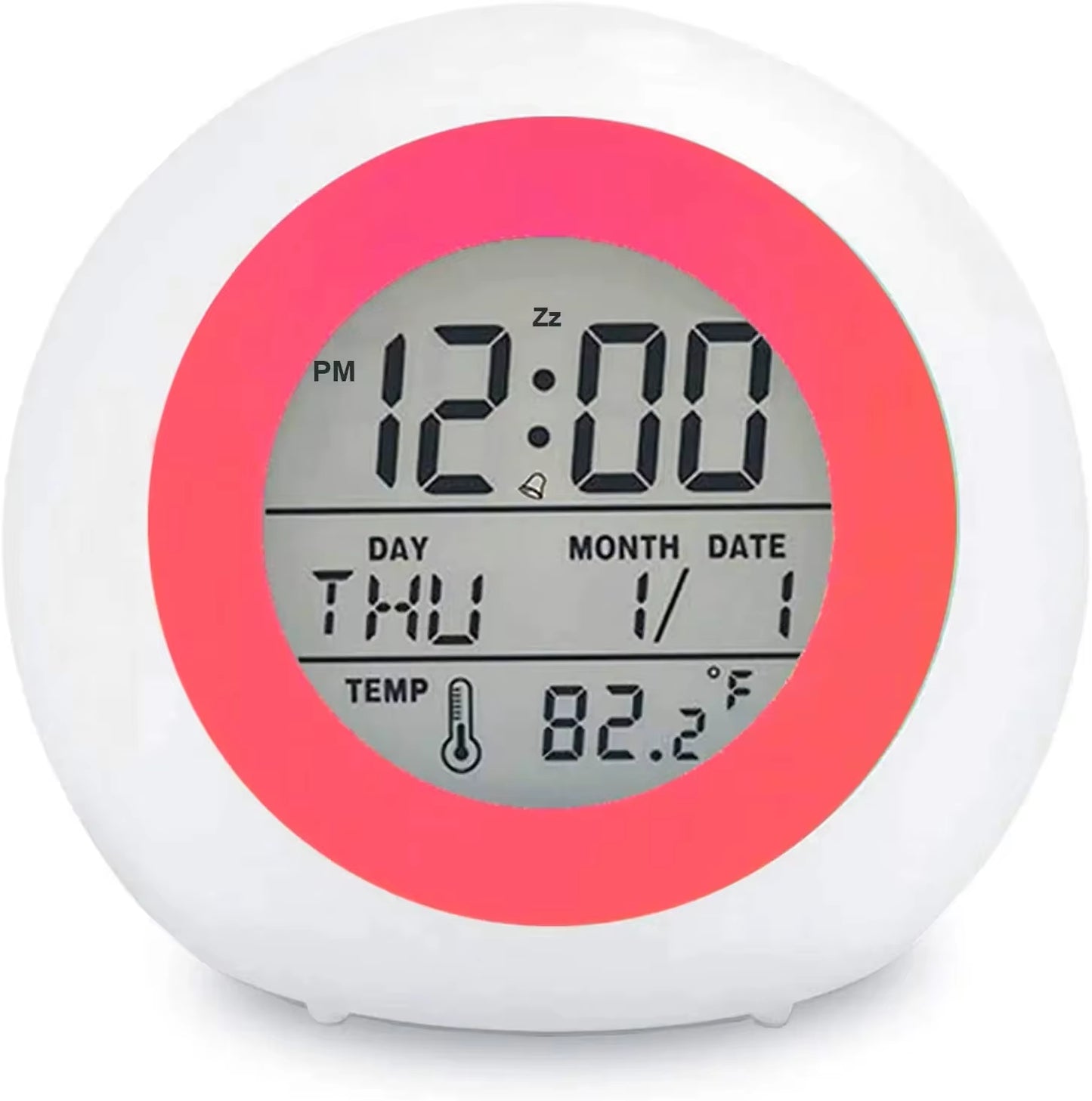 Kids Digital Alarm Clock 7 Color Night Light Snooze Temperature Detect Children Sleep Bedside Cute Wake up Timer Alarm Clock