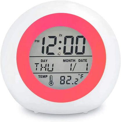 Kids Digital Alarm Clock 7 Color Night Light Snooze Temperature Detect Children Sleep Bedside Cute Wake up Timer Alarm Clock