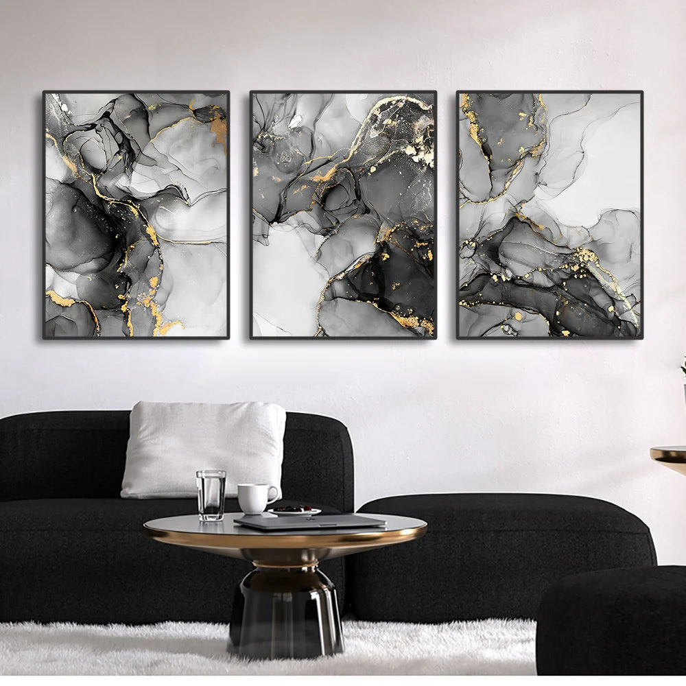 1/3PCS Frameless Abstract Black and White Gold Marble Home Wall Art Canvas Home Decor