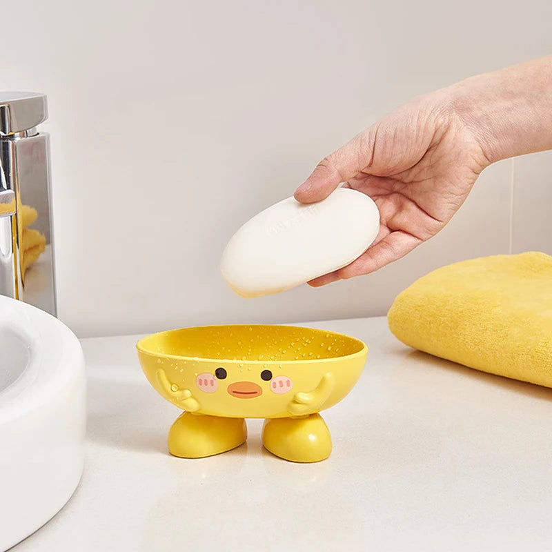 Soap Dish with Drain Duck Shape Soap Box Drain Soap Holder Bathroom Shower Drain Soap Dish Soap Storage Container Bath