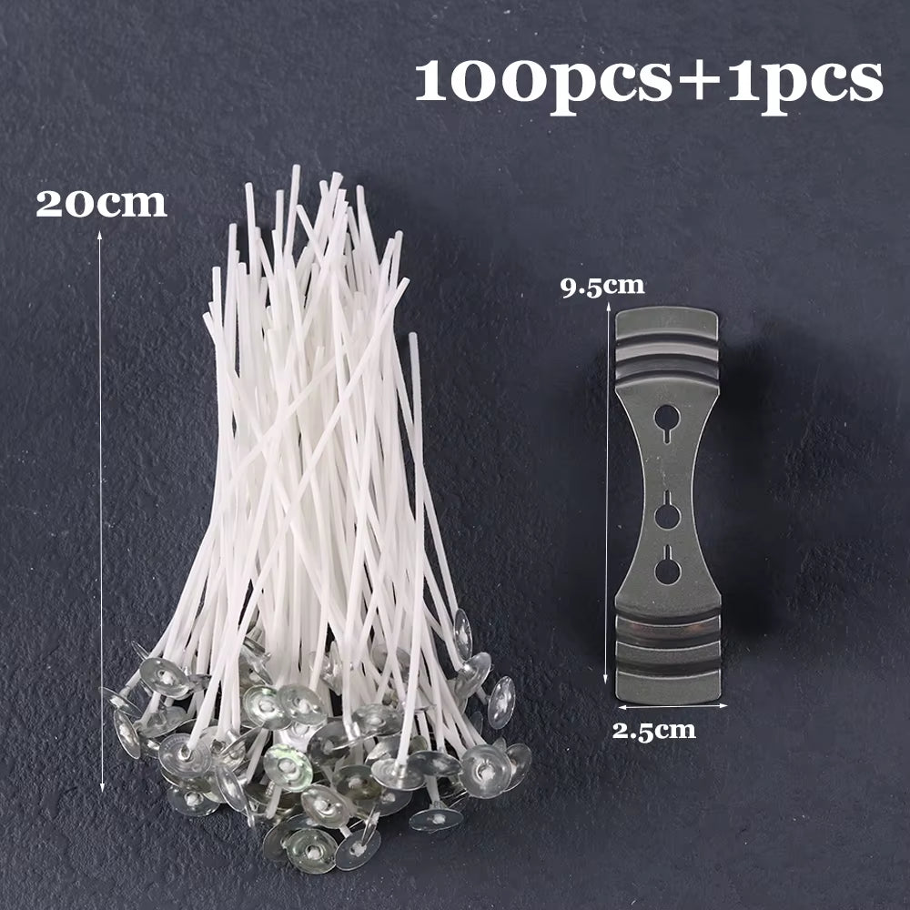 Smokeless Candle Wicks Pre-Waxed Cotton Core Wicks with Metal Sustainer Tabs DIY Handmade Candle Making Tools 