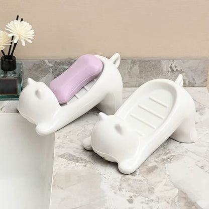 Cat Shape Bathroom Accessories Soap Box Cartoon Soap Dish Plastic Storage Holder Soap Container Storage Dish Household Bath