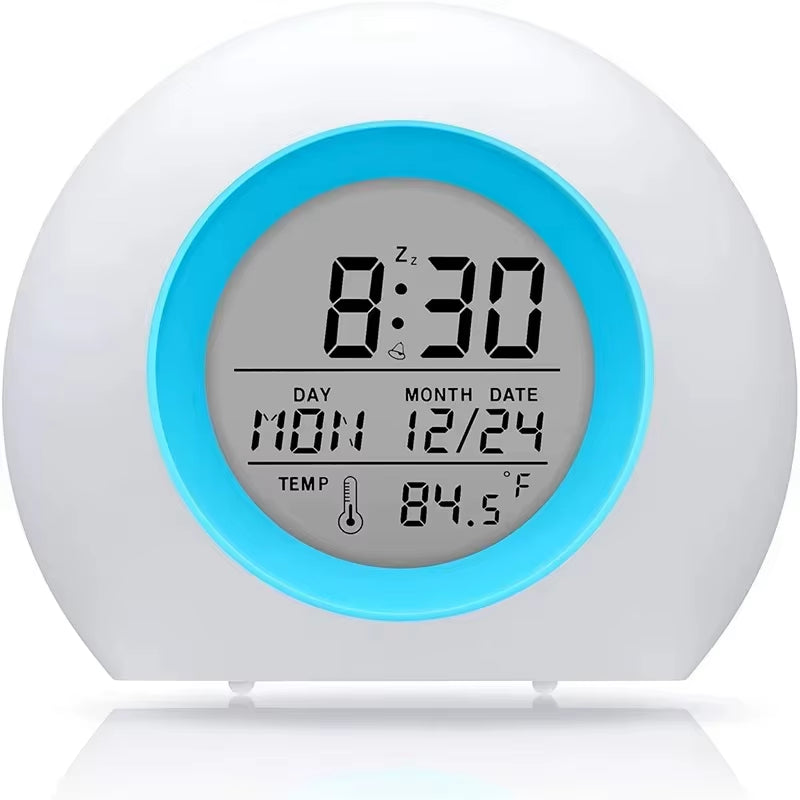 Kids Digital Alarm Clock 7 Color Night Light Snooze Temperature Detect Children Sleep Bedside Cute Wake up Timer Alarm Clock