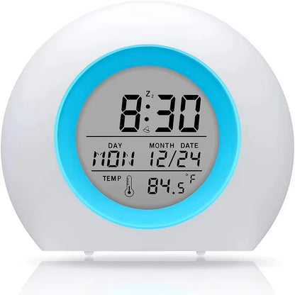 Kids Digital Alarm Clock 7 Color Night Light Snooze Temperature Detect Children Sleep Bedside Cute Wake up Timer Alarm Clock