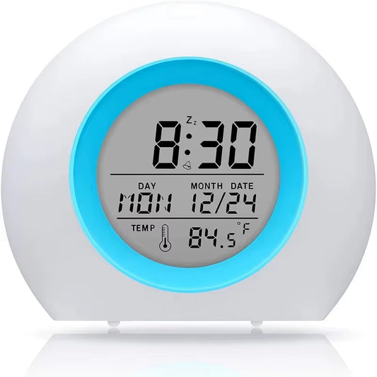 Kids Digital Alarm Clock 7 Color Night Light Snooze Temperature Detect Children Sleep Bedside Cute Wake up Timer Alarm Clock