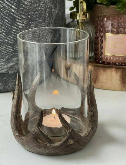 Antler Tealight Pillar Glass Candle Tea Light Holder Decoration Gift