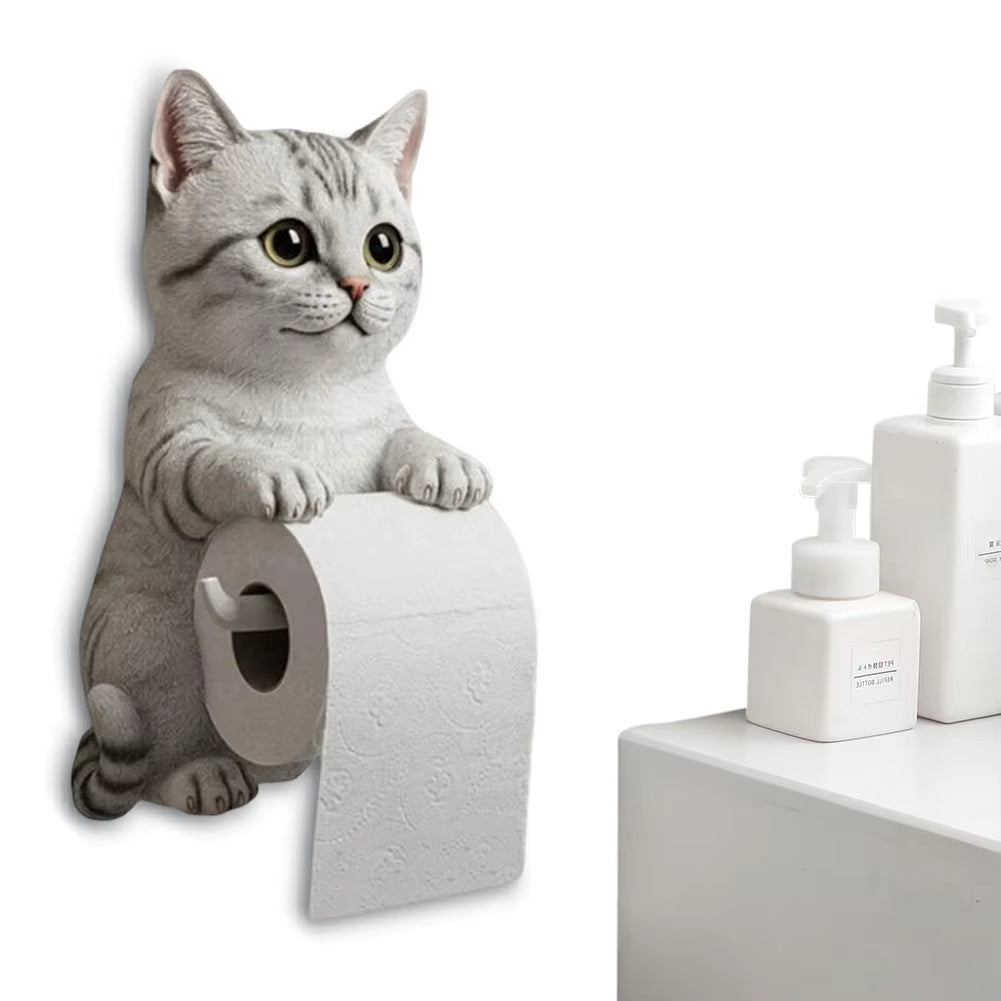 Wall Mount Toilet Paper Roll Holder Decorative Cat Shape Paper Stand Funny Animal Roll Storage Rack Kitchen and Bath