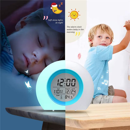 Kids Digital Alarm Clock 7 Color Night Light Snooze Temperature Detect Children Sleep Bedside Cute Wake up Timer Alarm Clock