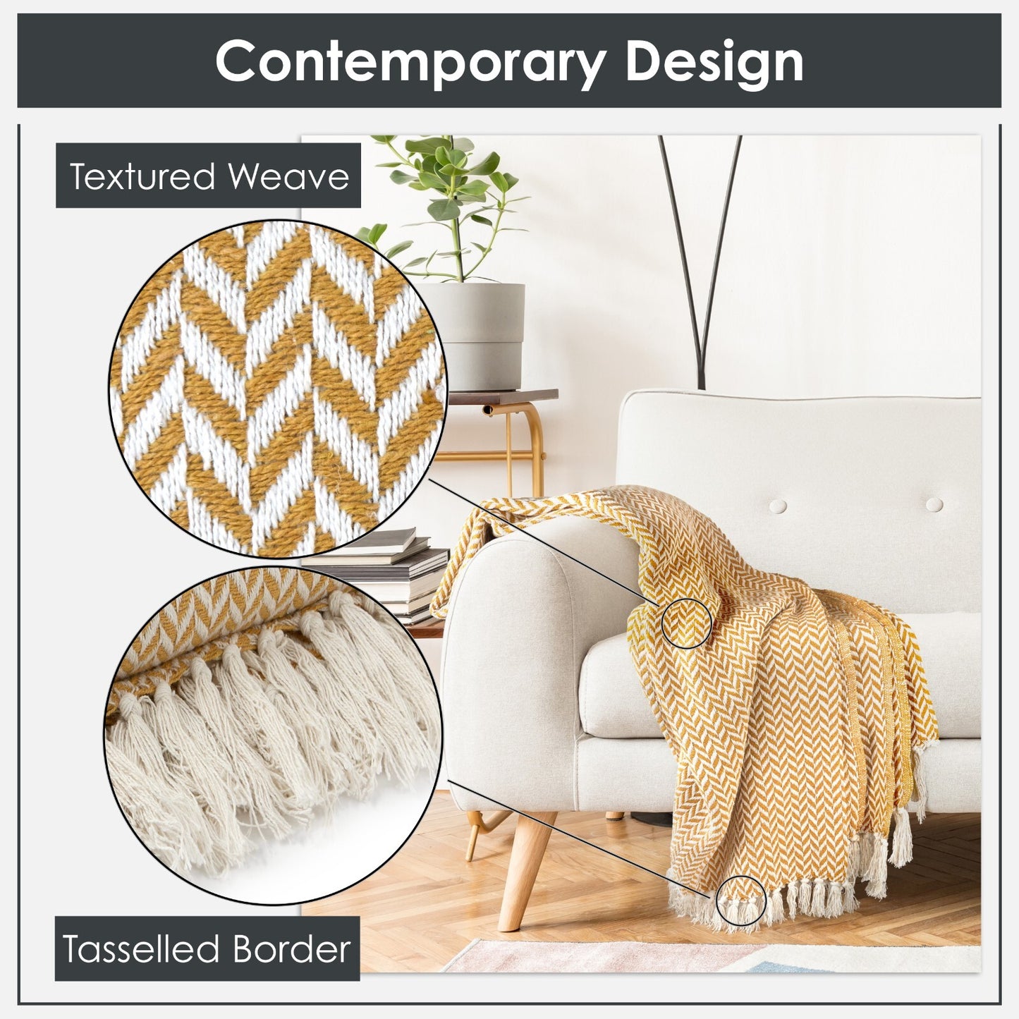 Throw Blanket for Sofas Couch Bed Runner Scandi Woven Soft Cotton Cherokee
