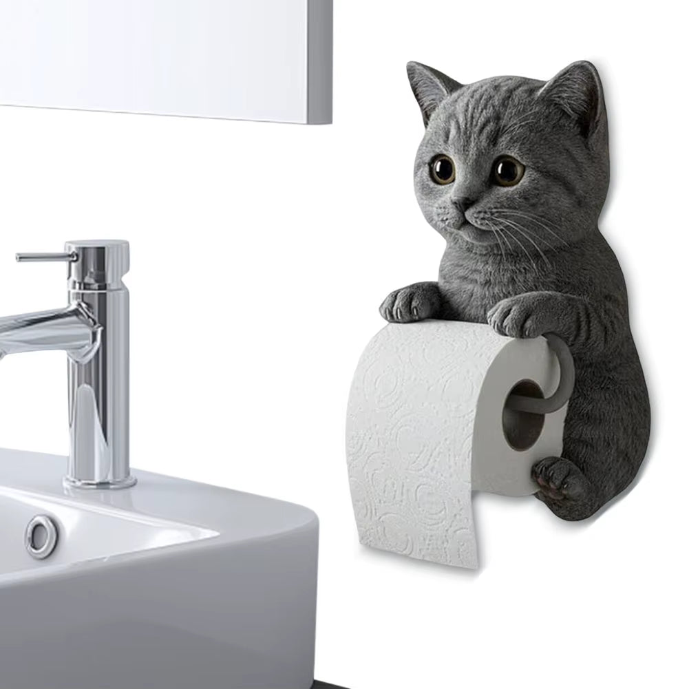 Wall Mount Toilet Paper Roll Holder Decorative Cat Shape Paper Stand Funny Animal Roll Storage Rack Kitchen and Bath