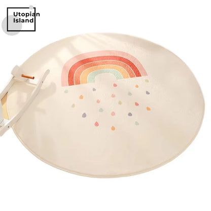 Rainbow Round Carpet Modern Fluffy Rug - Children Baby Bedroom Carpet Home Kids 