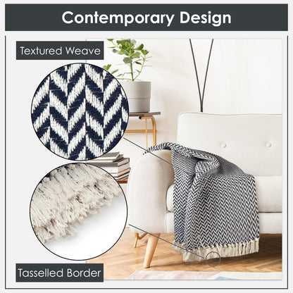 Throw Blanket for Sofas Couch Bed Runner Scandi Woven Soft Cotton Cherokee