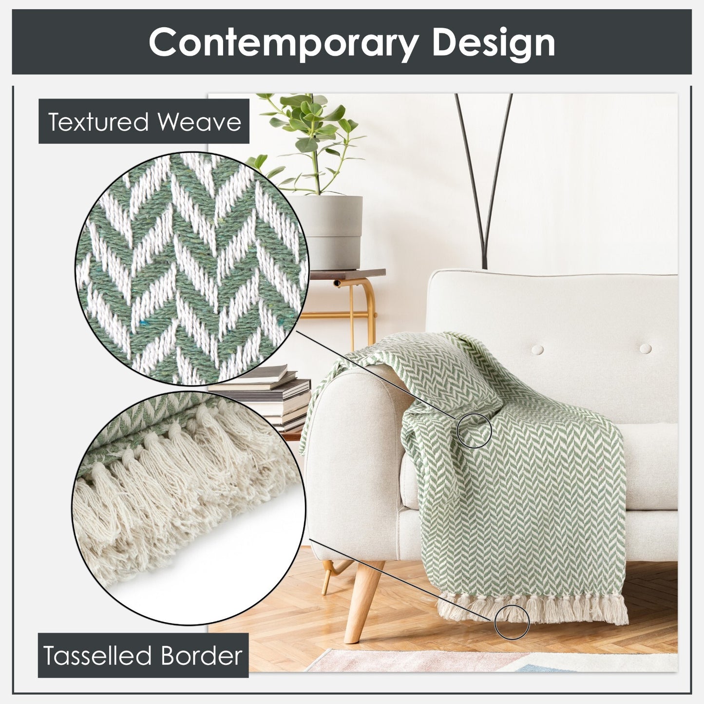 Throw Blanket for Sofas Couch Bed Runner Scandi Woven Soft Cotton Cherokee